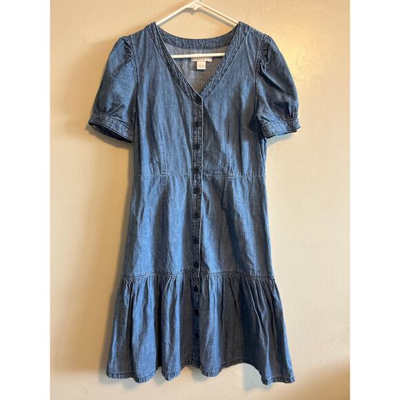 Rachel Parcell Dresses & Skirts - Rachel Parcell Denim Button Front Dress Puff Sleeve Ruffle Hem M